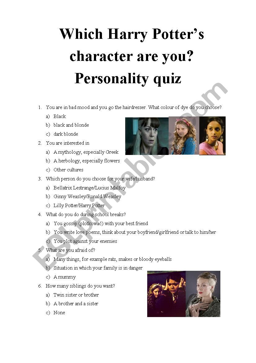 Which Harry Potters character are you? Personality quiz 18