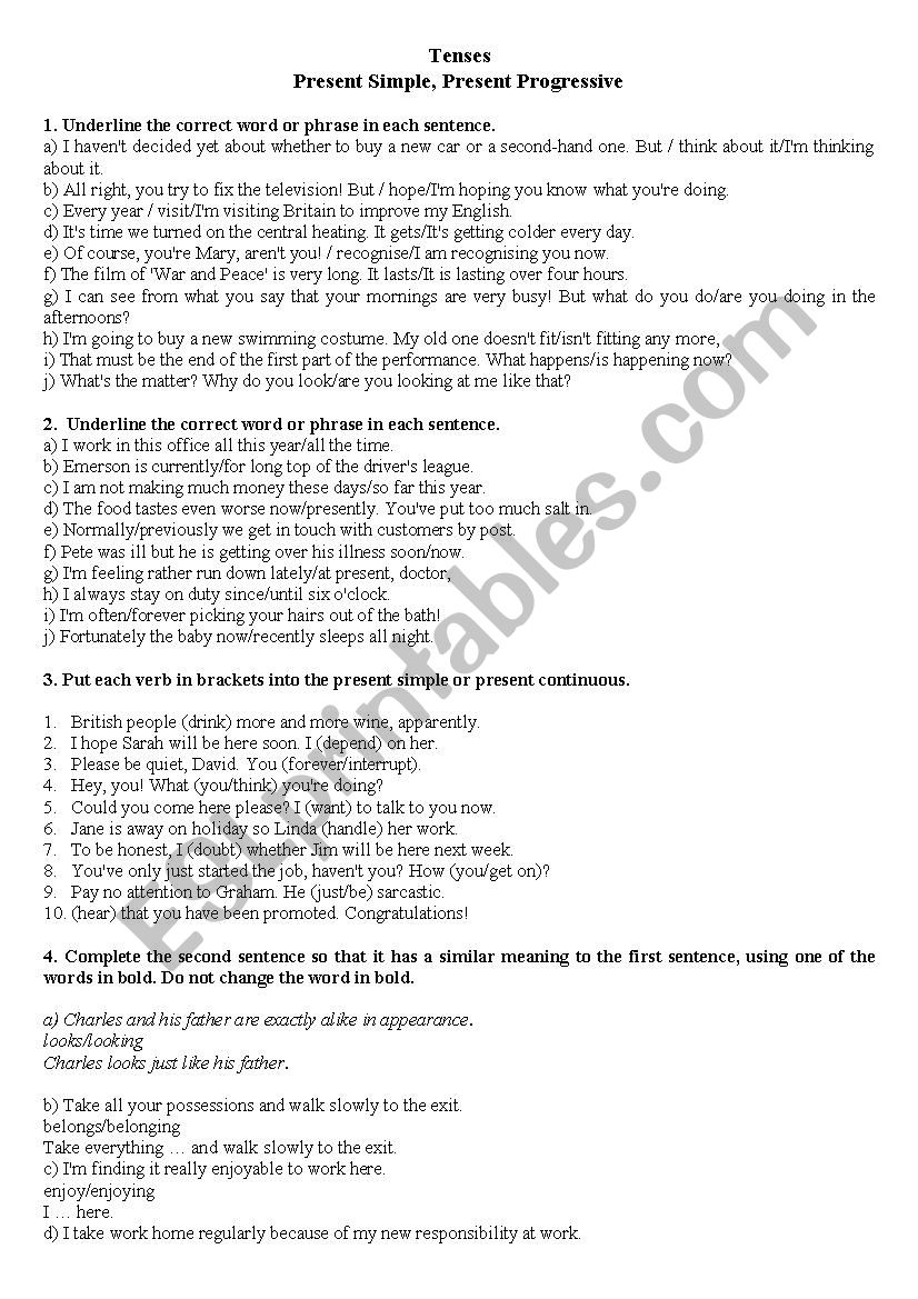 Past tenses worksheet