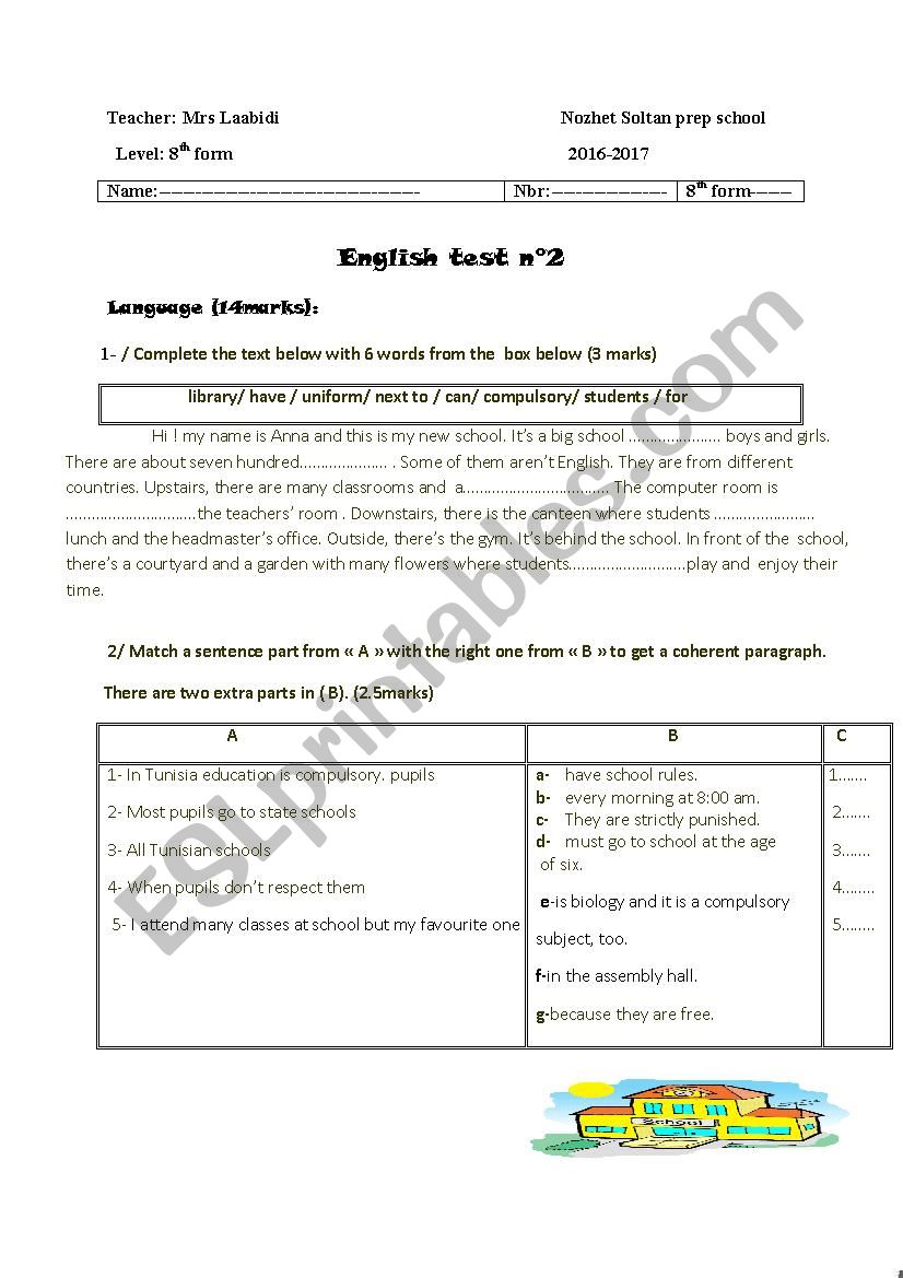 test2 8th form worksheet