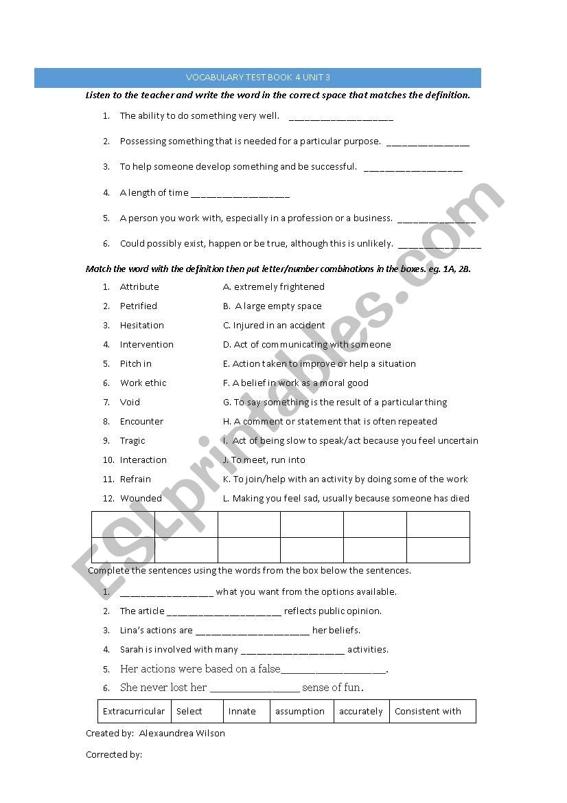 Vocabulary review test  Q-Skills 4.3