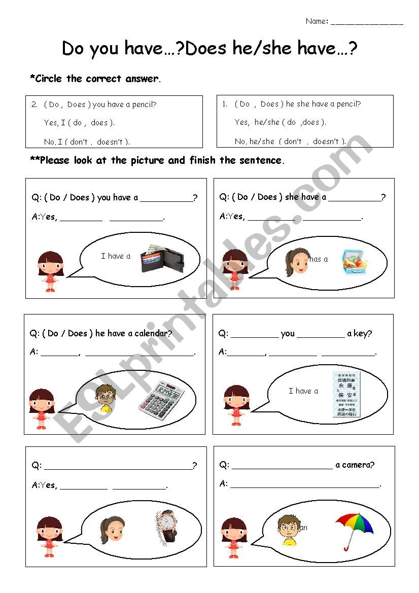 Do and Does worksheet