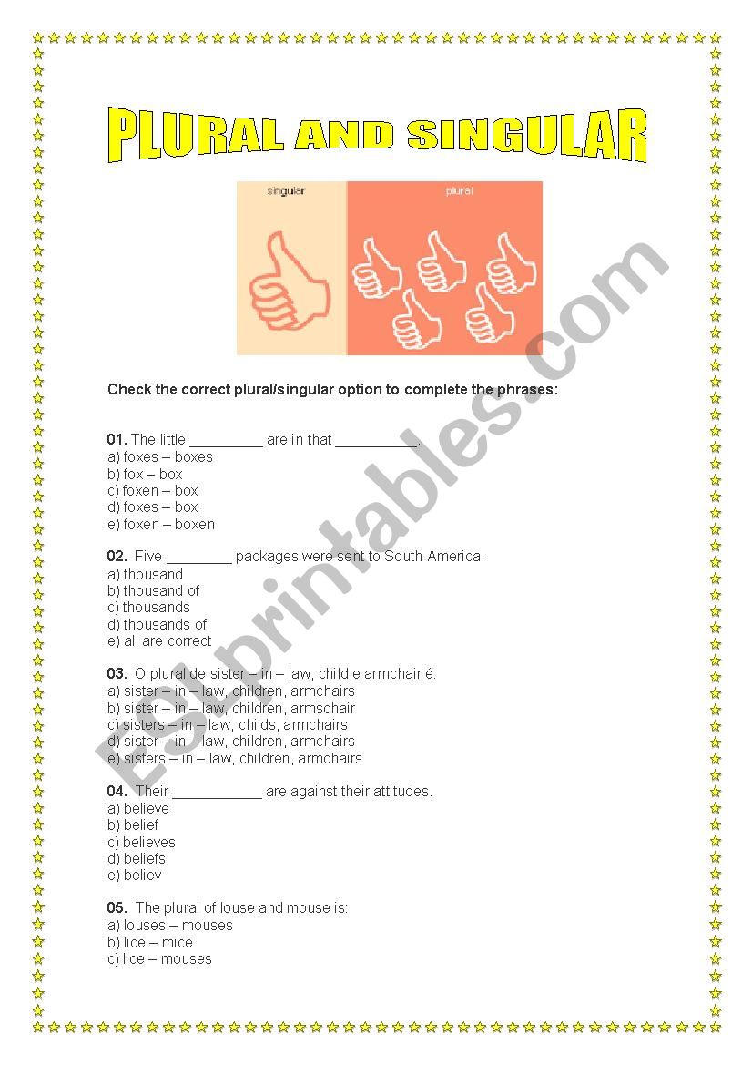 Singular and plural. Check the correct one. With KEY
