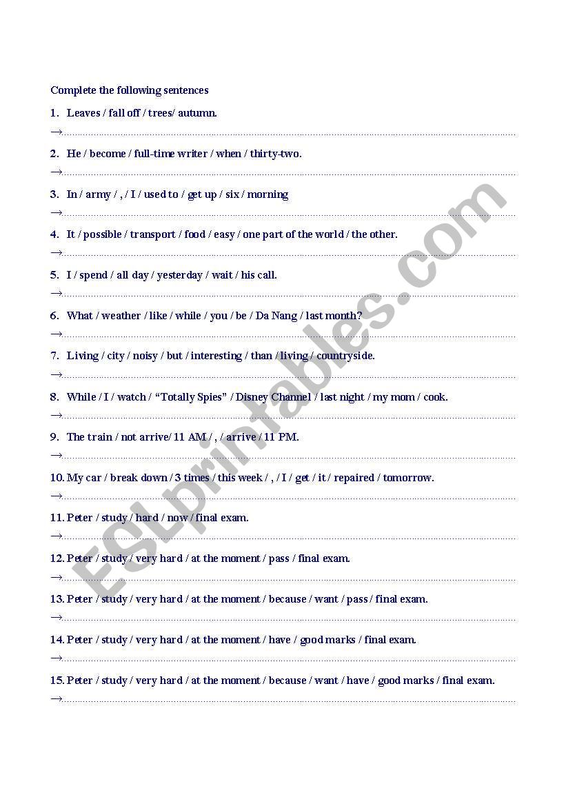 Sentence Building worksheet