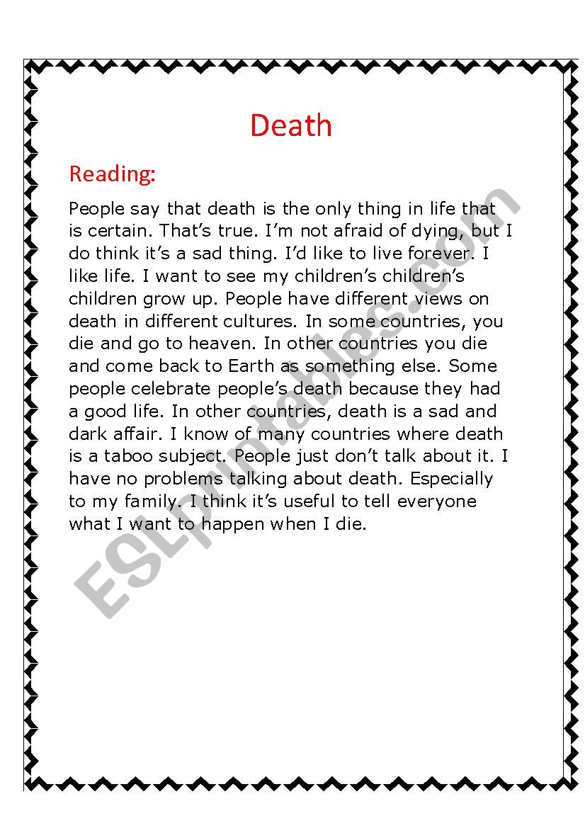 Death worksheet