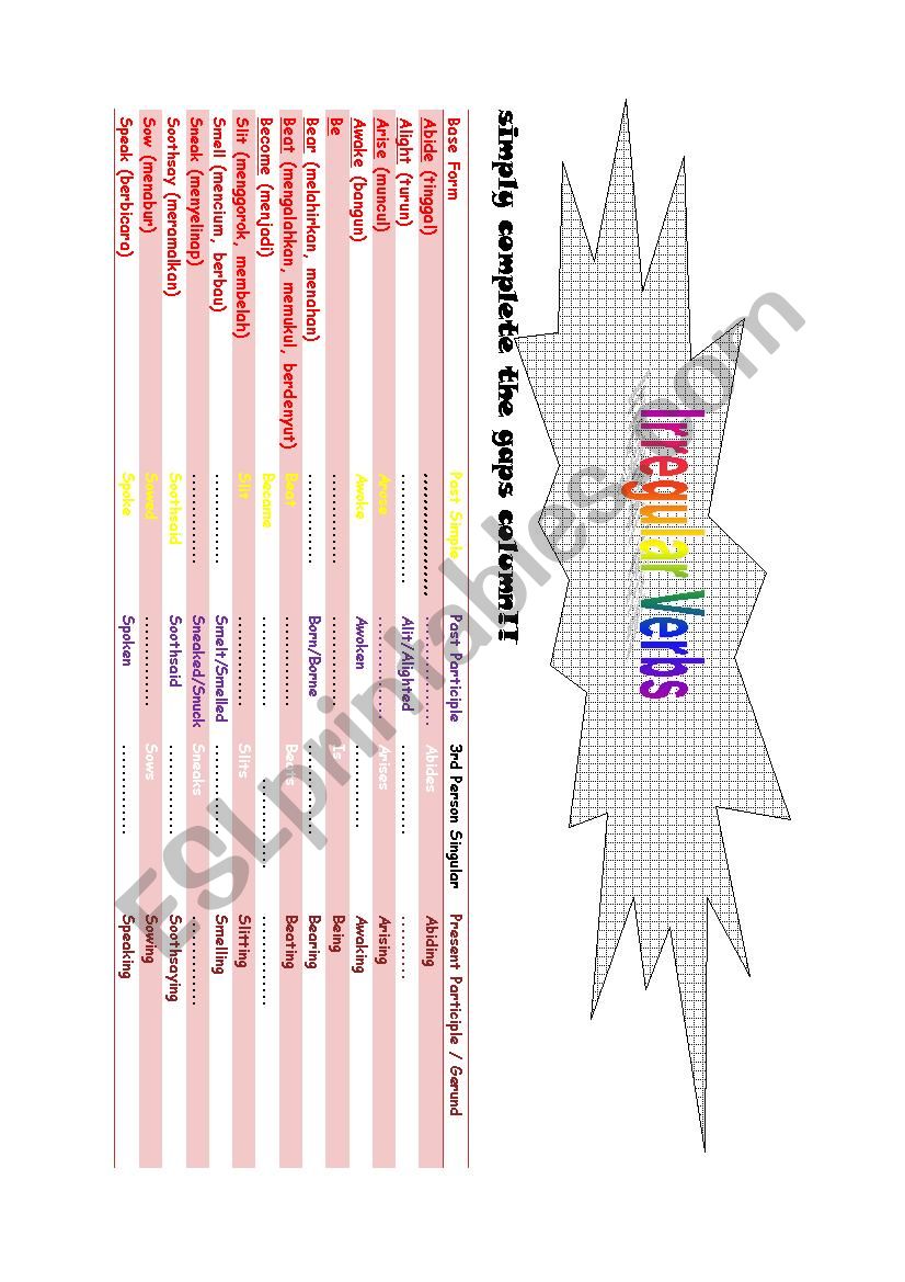 irreguler Verbs worksheet