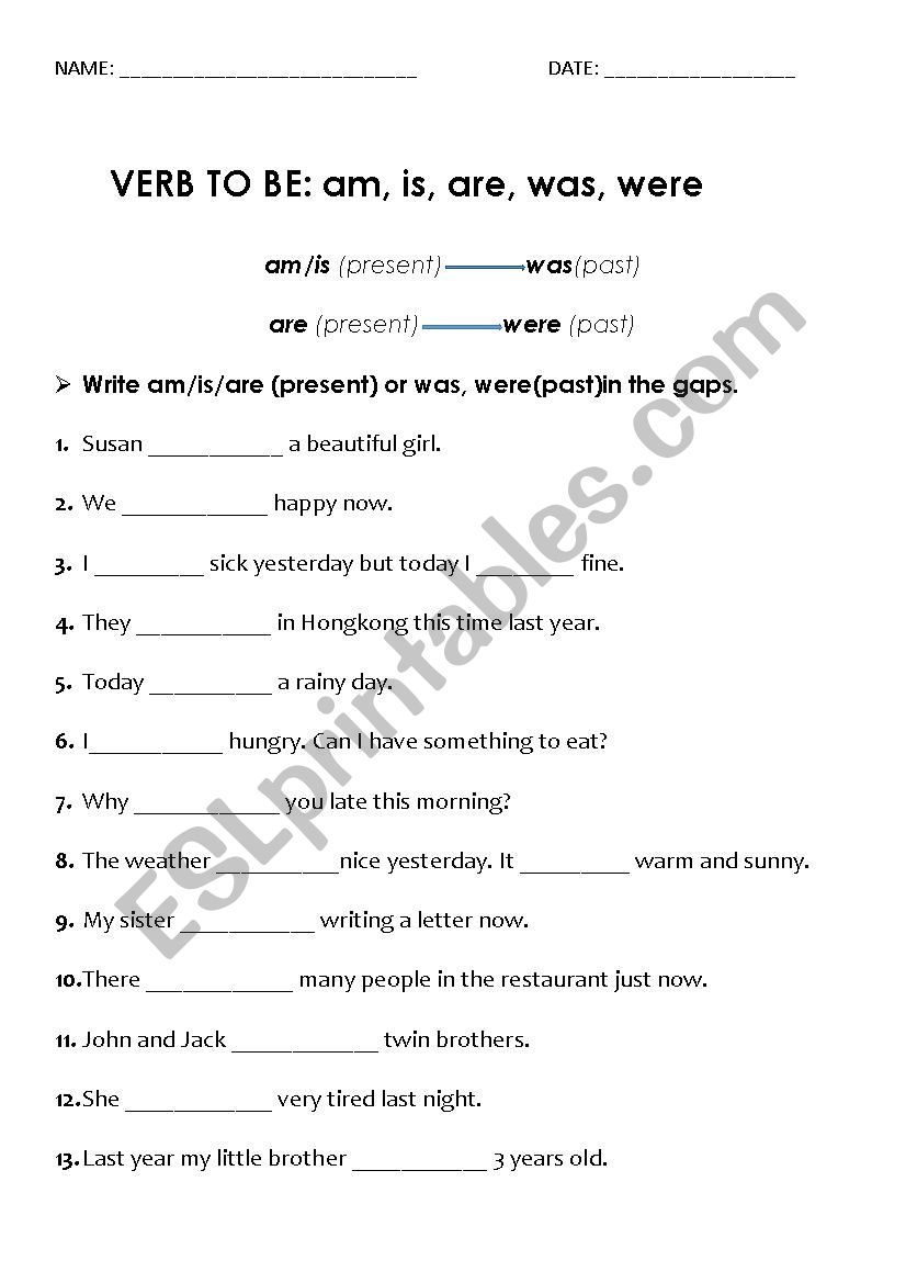 Verb To Be worksheet