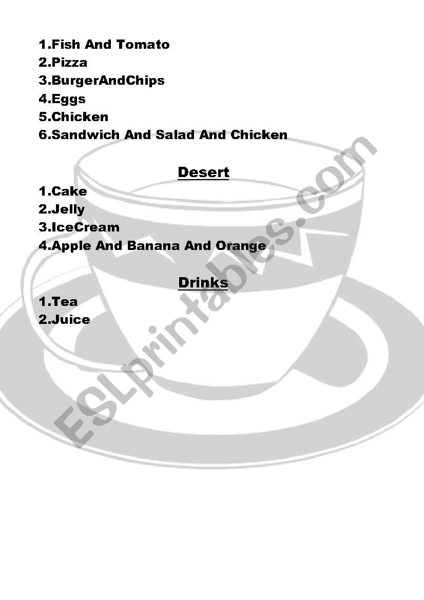 Menu worksheet