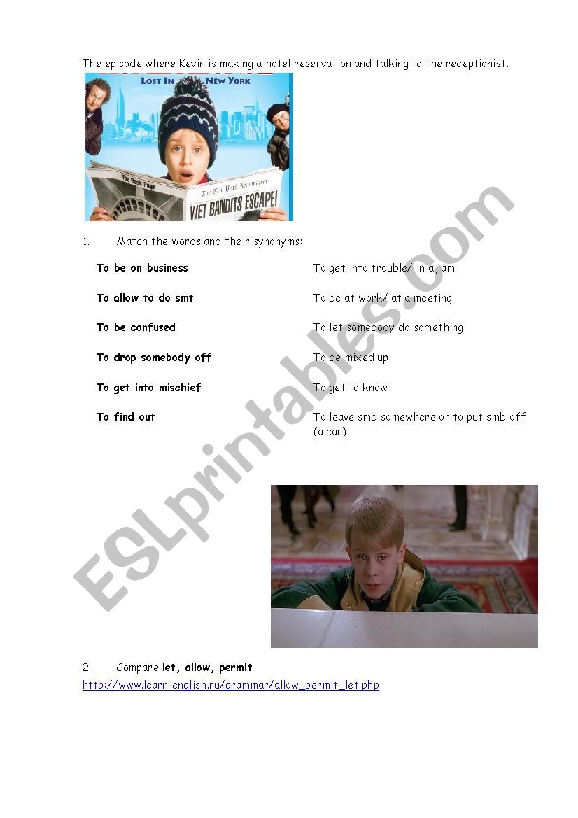 Home alone 2 (hotel) worksheet