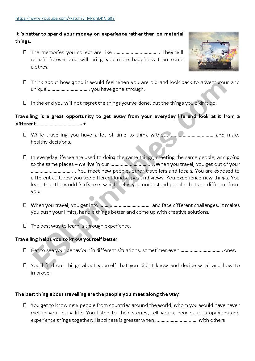 Why do people travel? worksheet