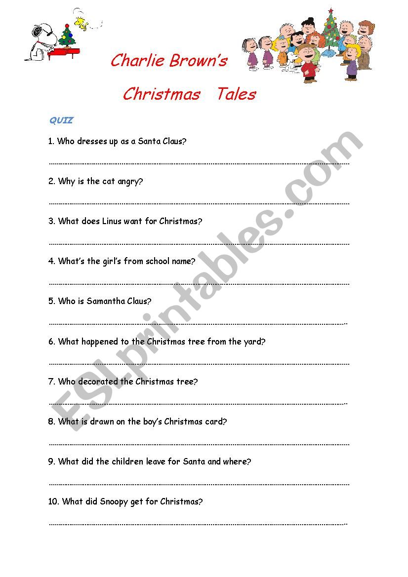 Charlie BrownÂ´s Christmas Tales Worksheet
