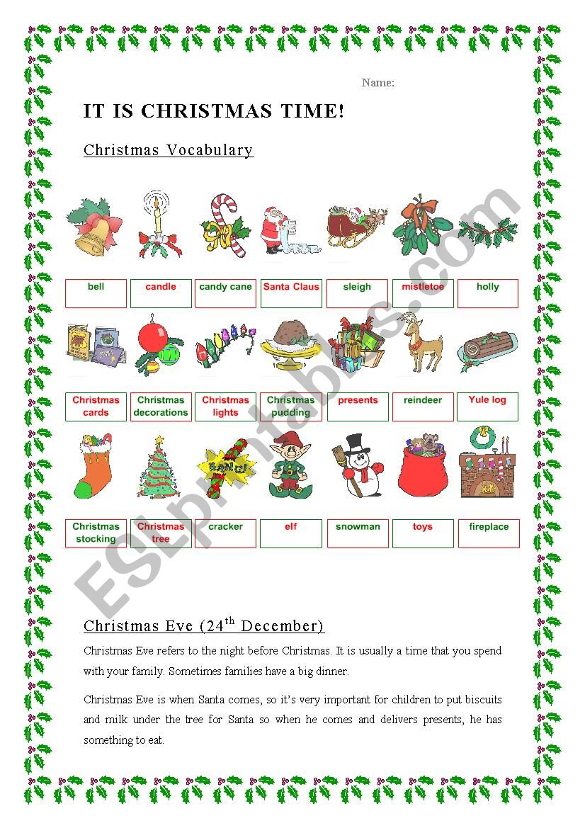 Its Christmas time worksheet