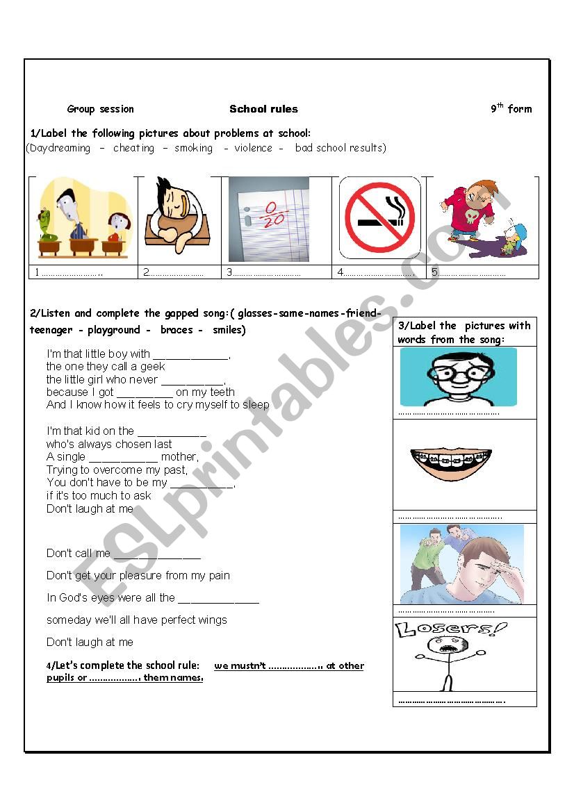 school rules worksheet