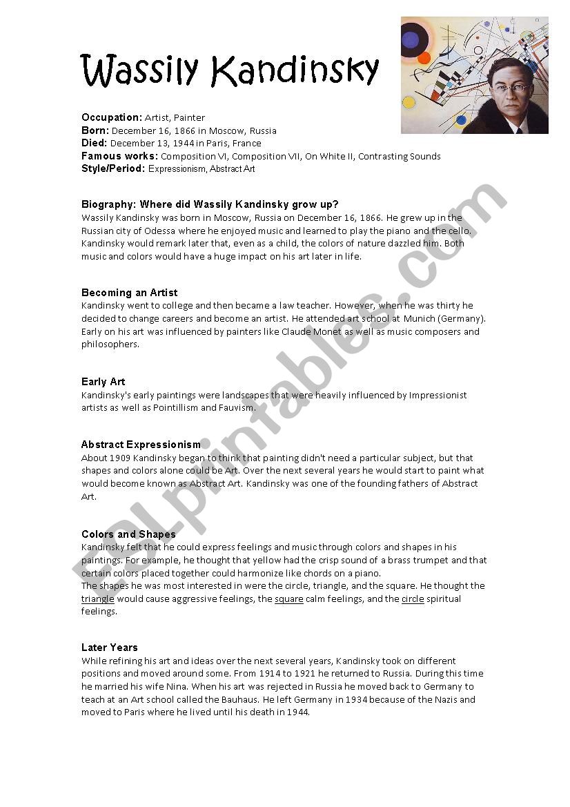 Kandinsky biography worksheet