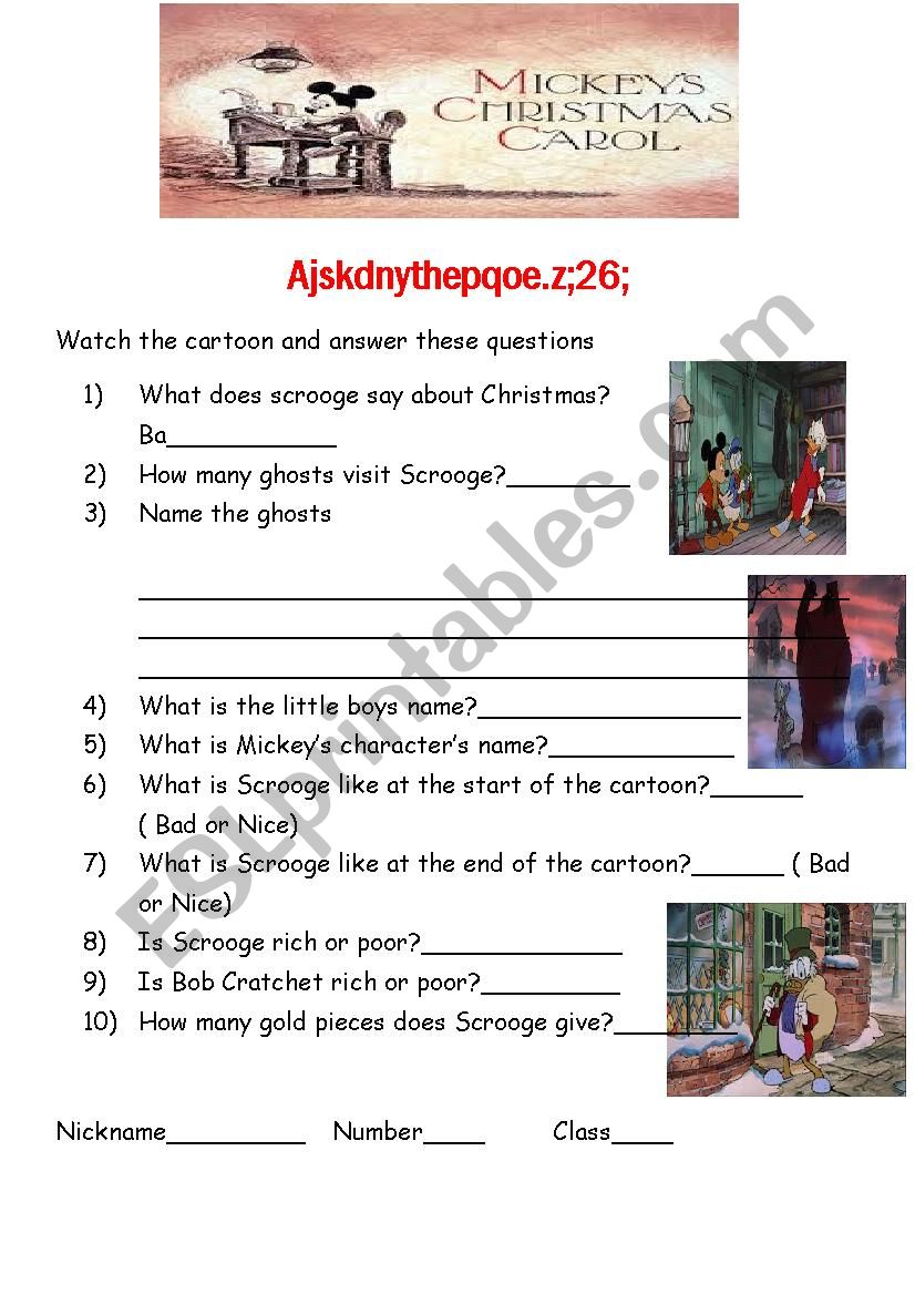 Mickeys Christmas Carol worksheet