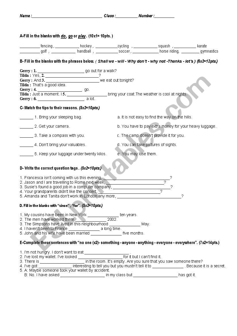 11th Grade Exam worksheet