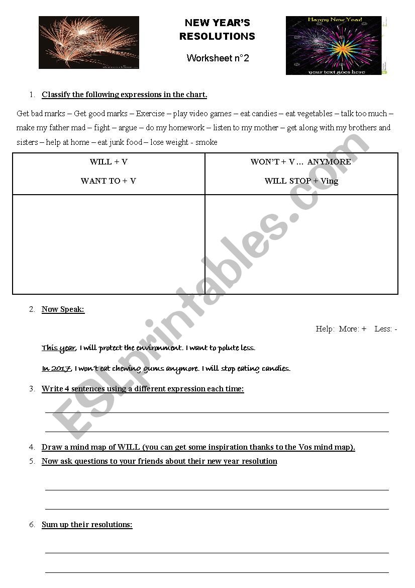 New Years resolutions 2 worksheet