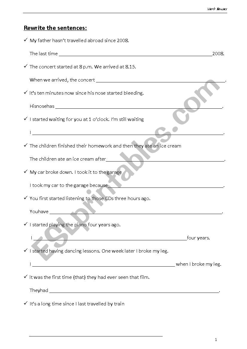 Sentence Transformation - Verb Tenses