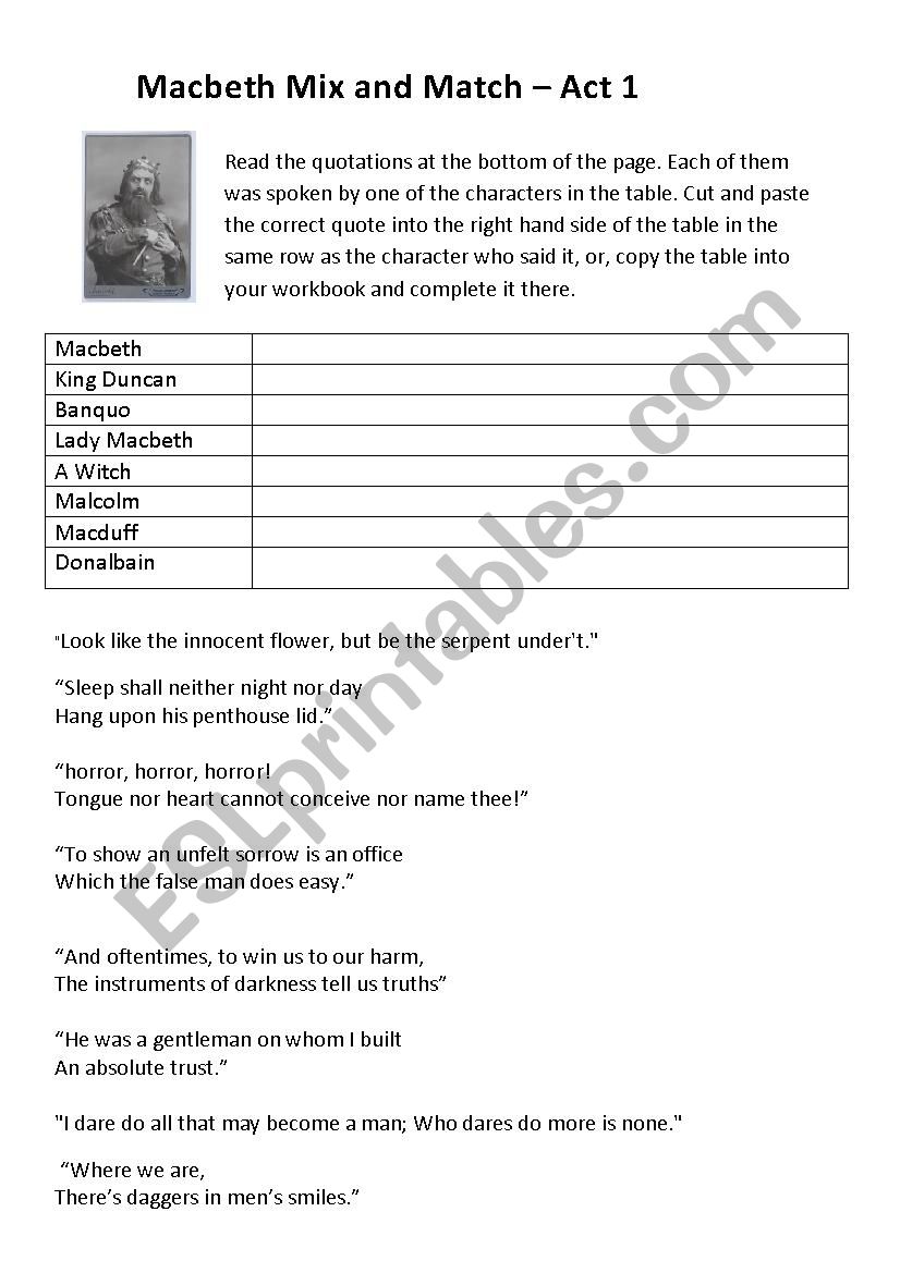 Macbeth Mix and Match - Act 1 worksheet