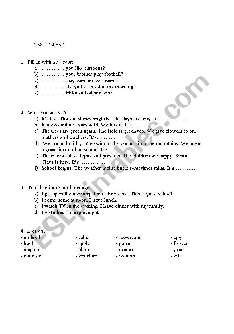 Easy English Test worksheet