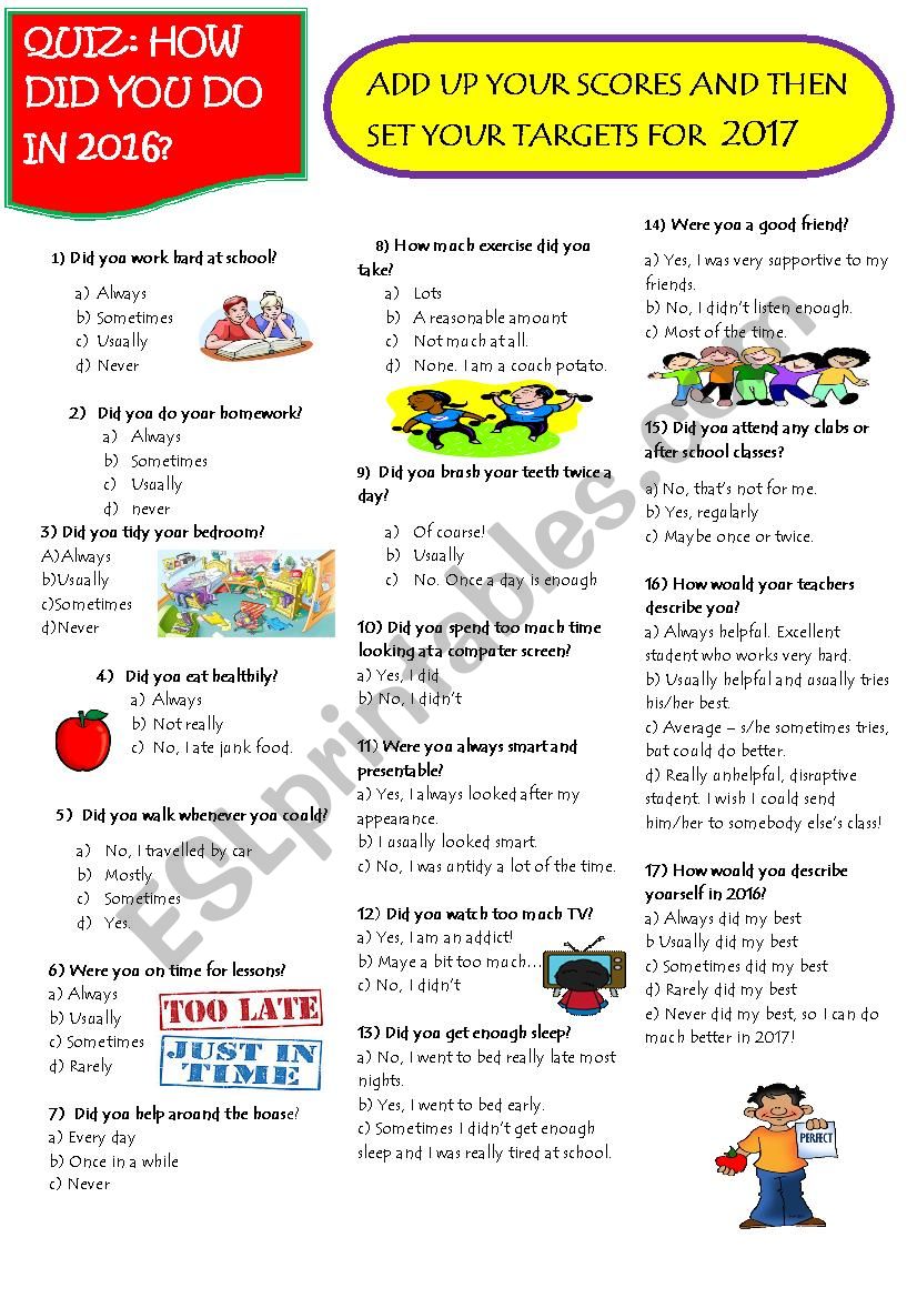 How did you do in 2016? worksheet