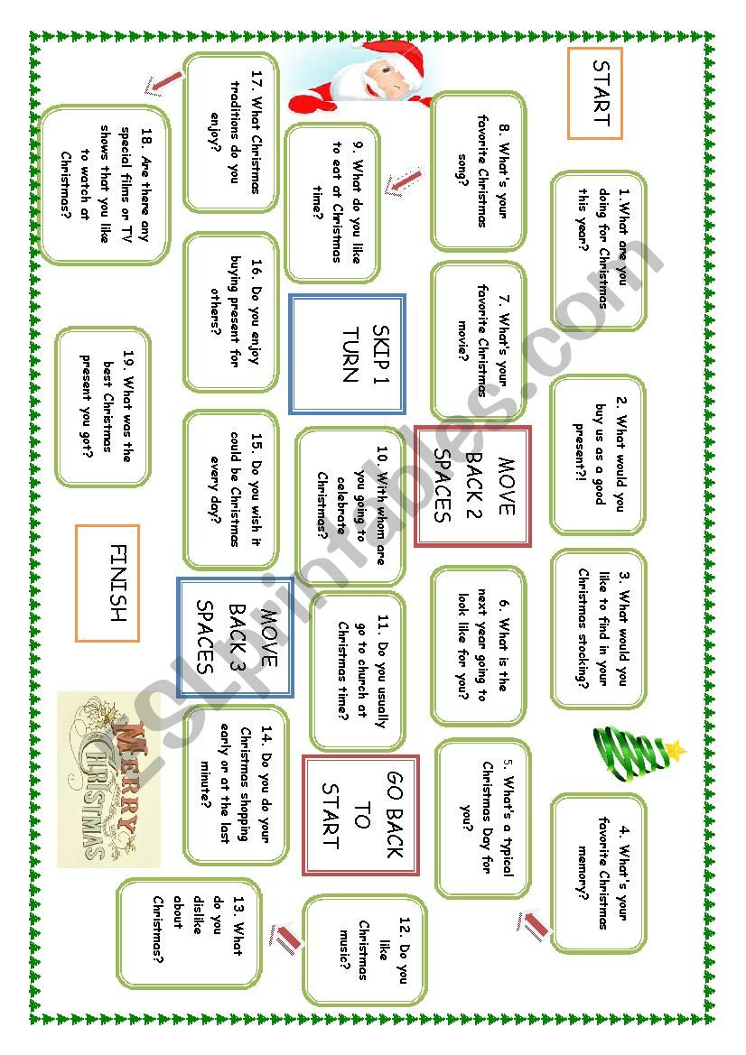 Christmas Board Game Esl Worksheet By Ksenia195