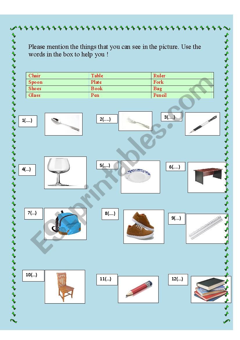 Please mention the things that you can see in the picture. Use the words in the box to help you !