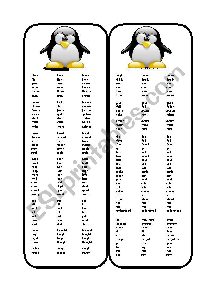 irregular verbs worksheet