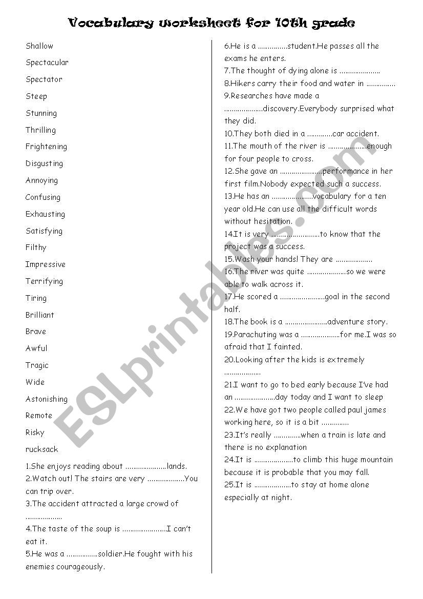 vocabulary worksheet worksheet