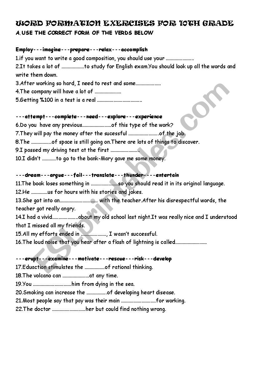  word formation and gap filling vocabulary worksheet