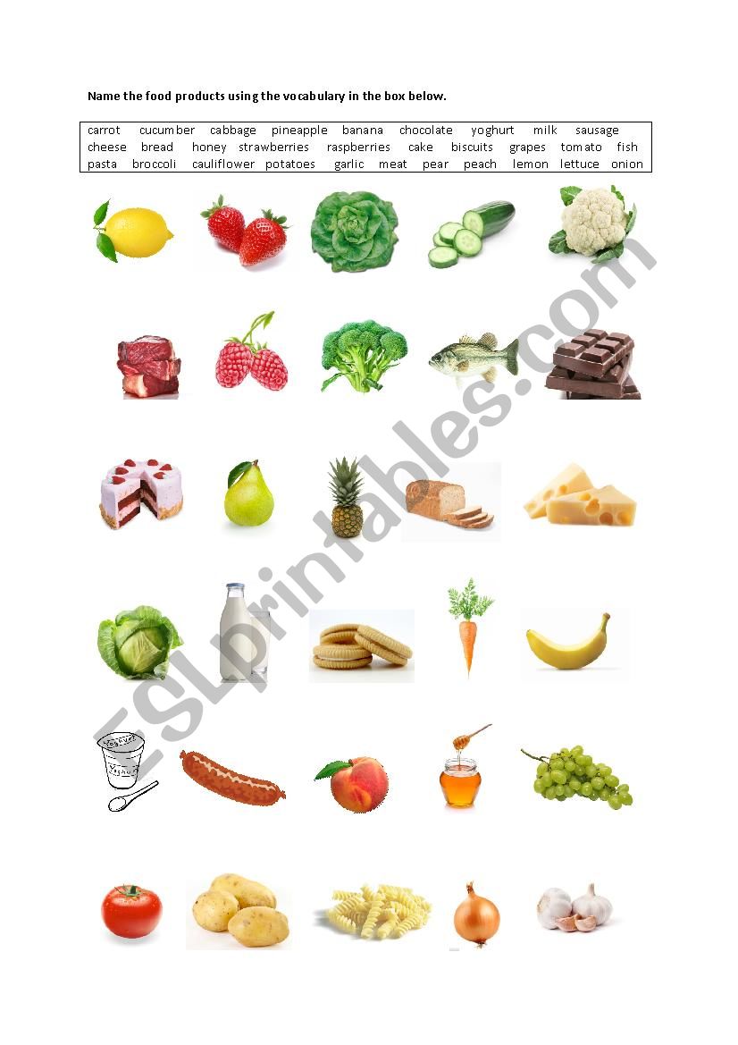 Food products worksheet