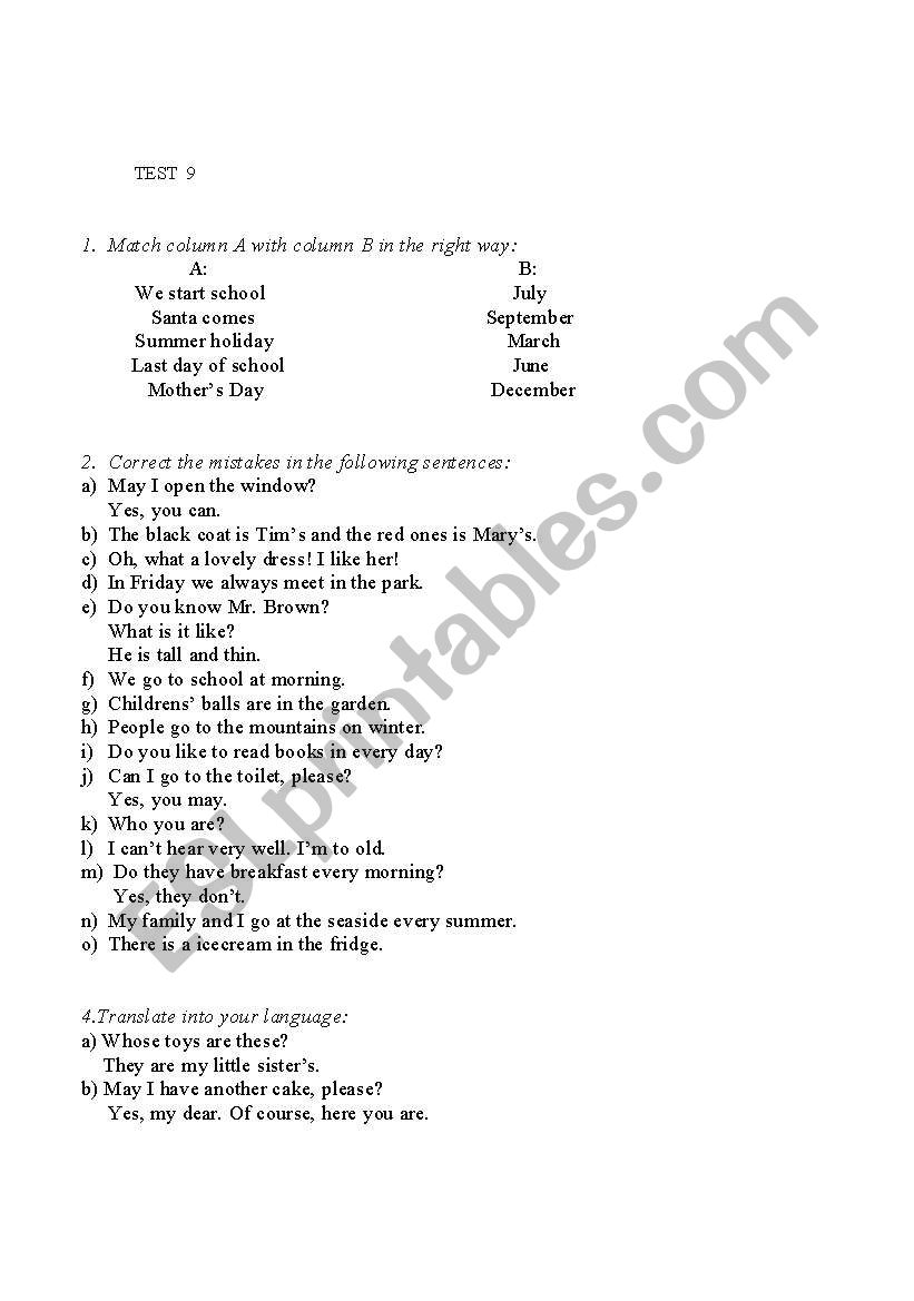 English Test worksheet