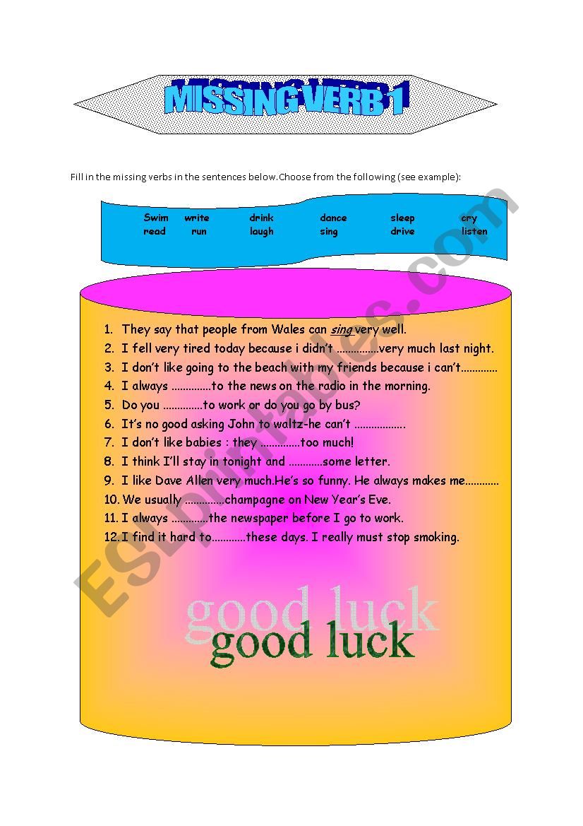 missing verbs  worksheet