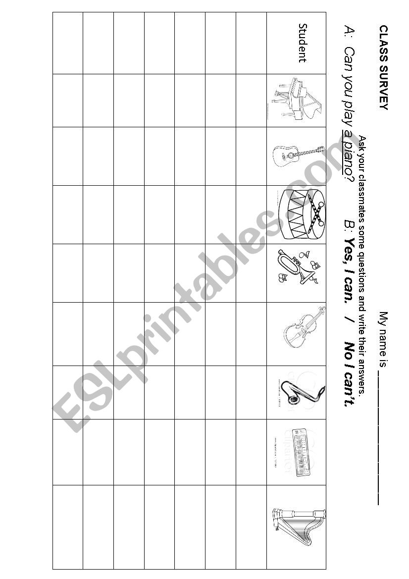 Musical instruments survey worksheet