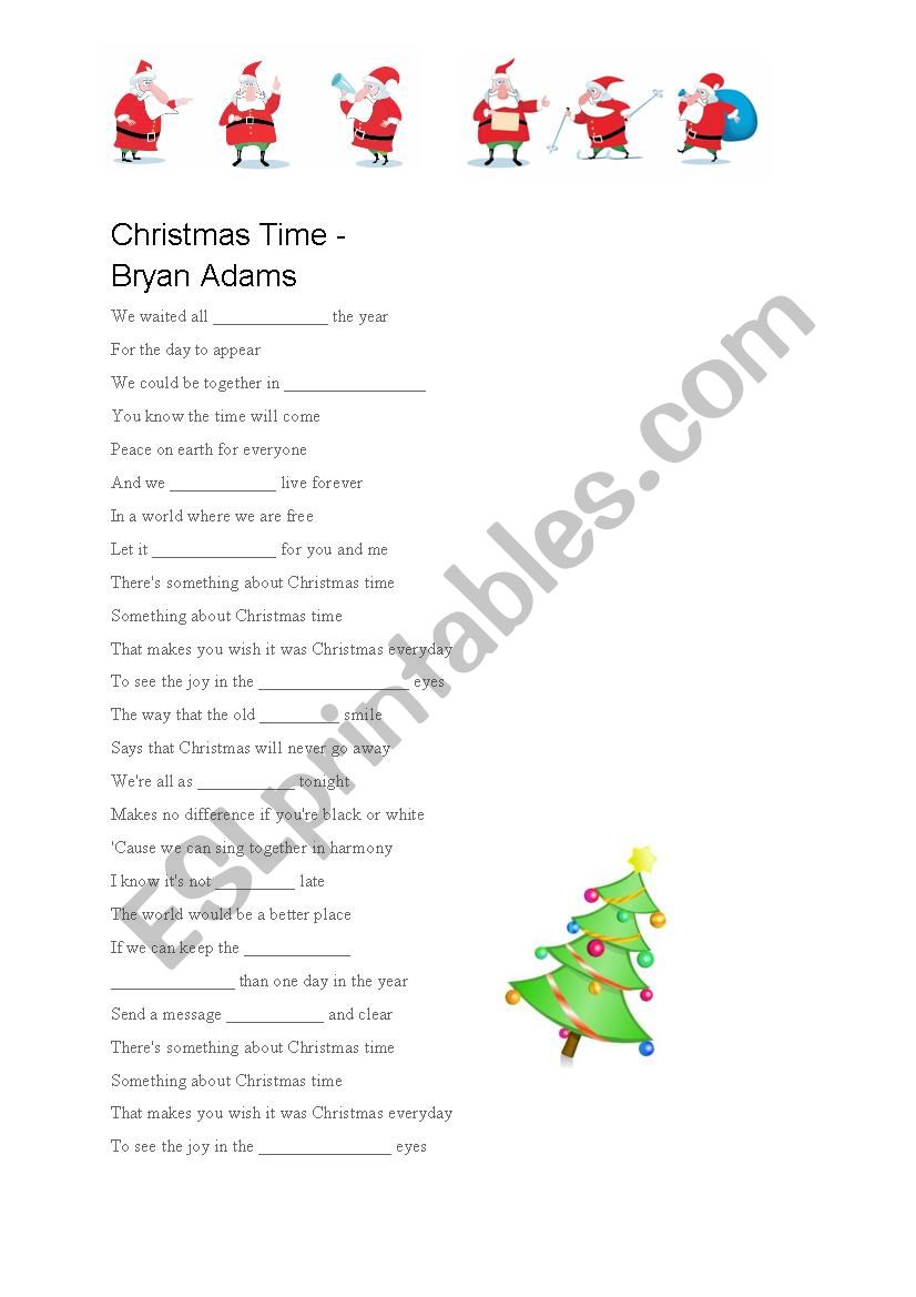 ChristmasTimeLyrics Word Gaps worksheet