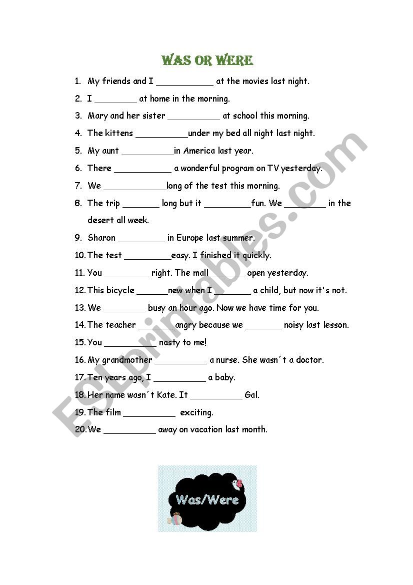 Was or Were _ past Simple worksheet