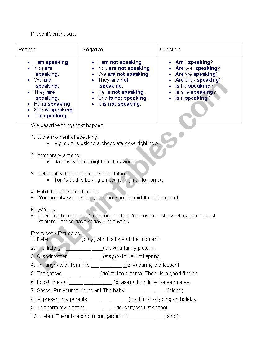 Present Continuous  worksheet