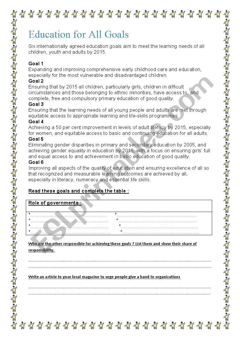 education for all worksheet