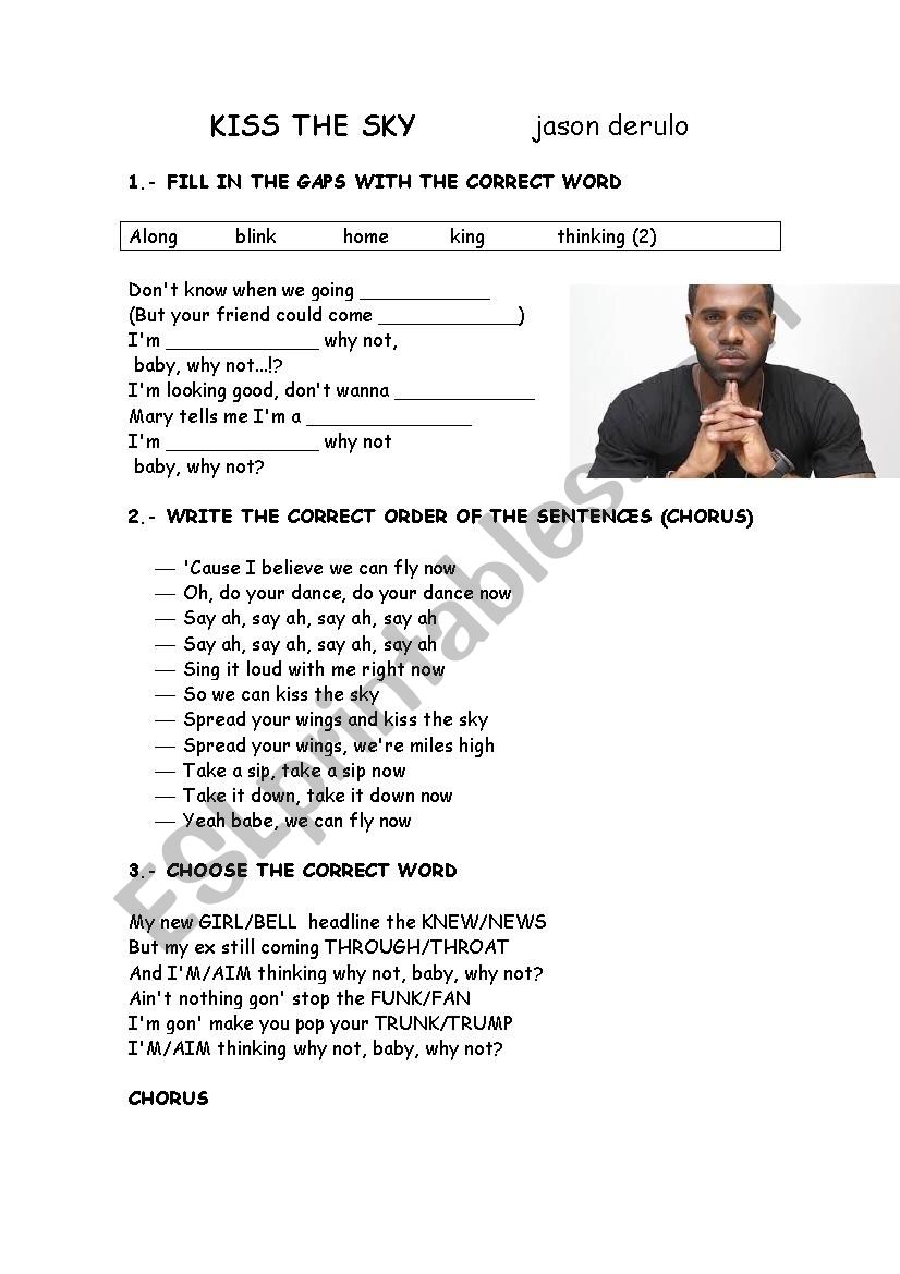 kiss the sky by jason derulo worksheet