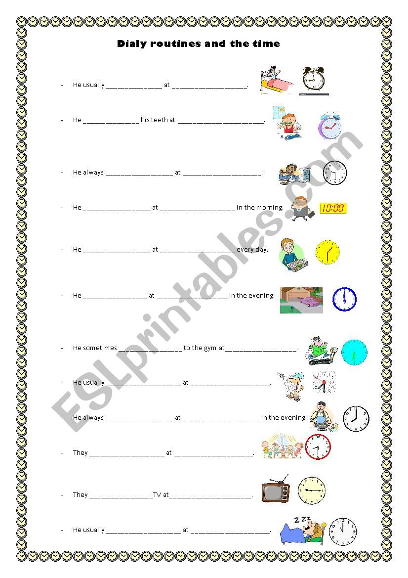 daily routines and the time worksheet