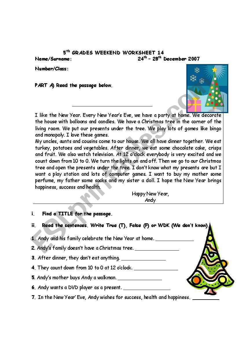 NEW YEAR WORKSHEET worksheet