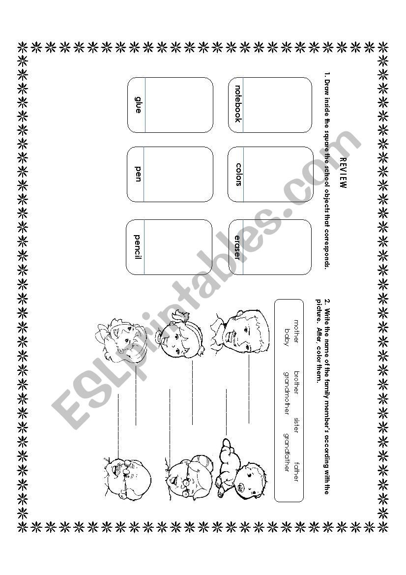 School objects and Family members