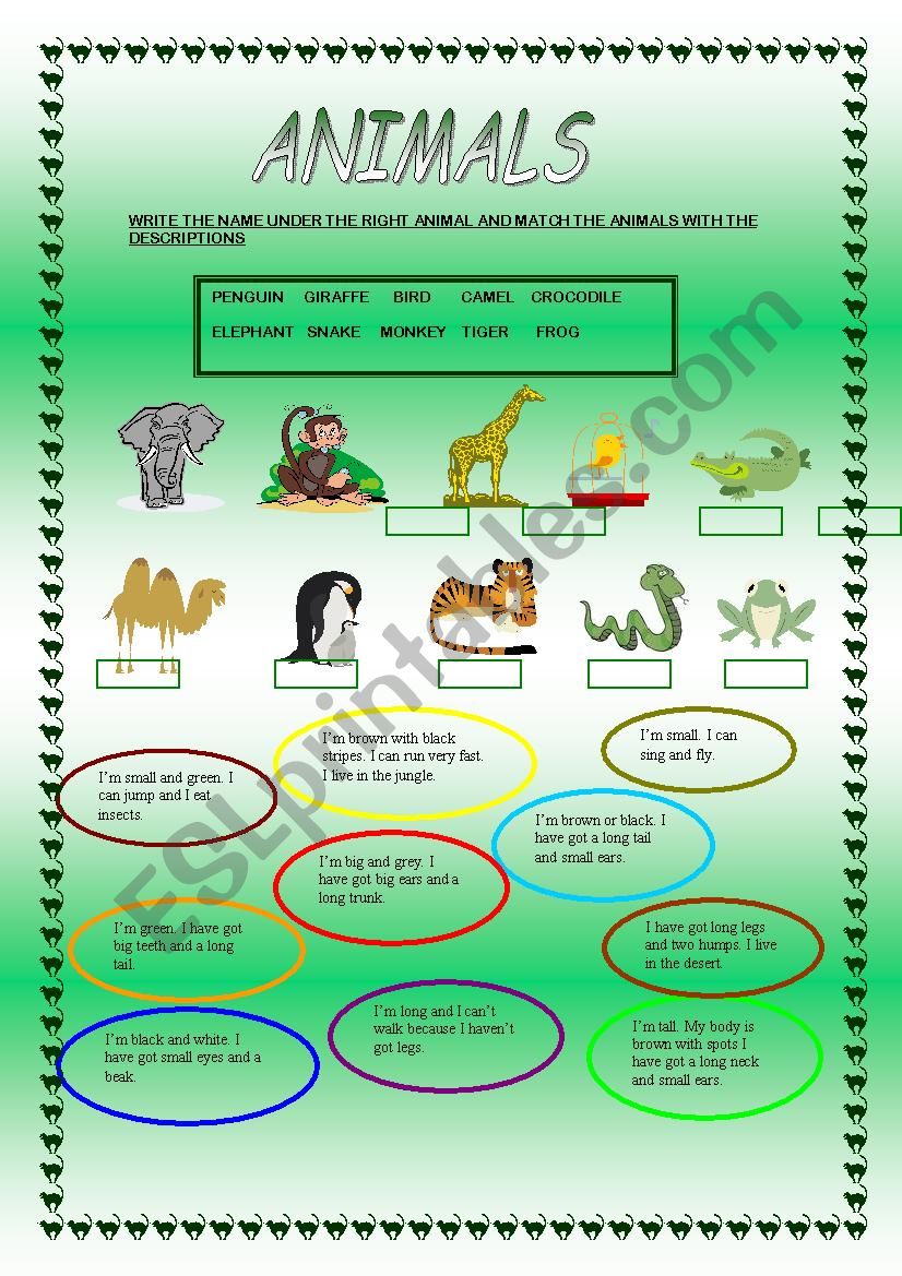 Animals domino worksheet