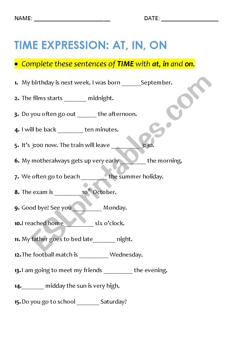 Preposition of Time Expression...At,On,In