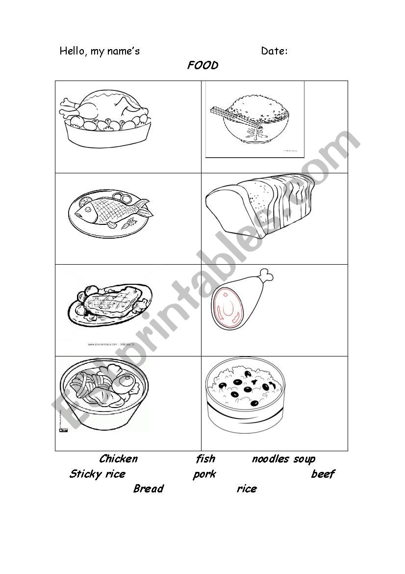 food worksheet