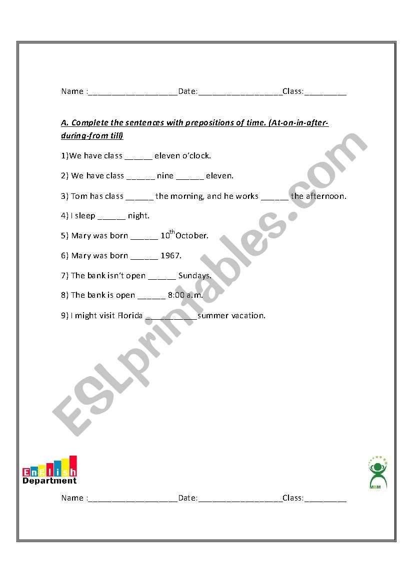 prepositions worksheet