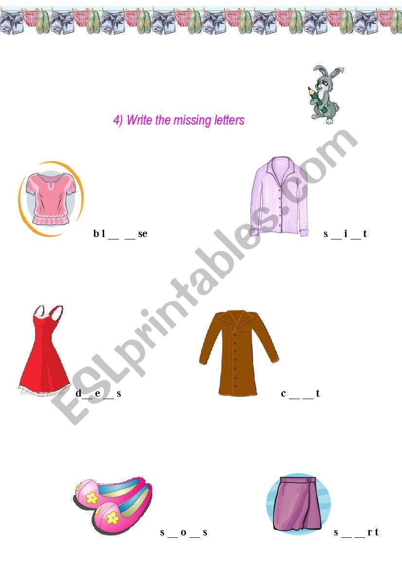 Activity on Clothes- Write the missing letters