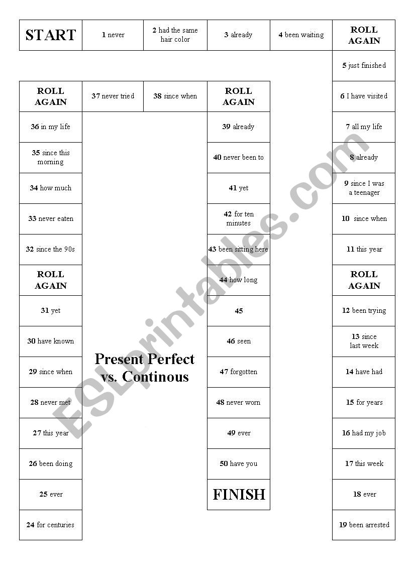 Present Perfect Simple vs Continous Board Game