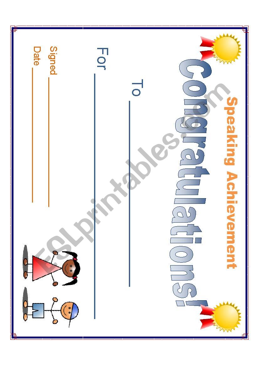 Speaking certificate worksheet