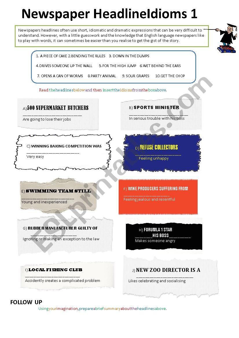 Newspaper Headline Idioms worksheet