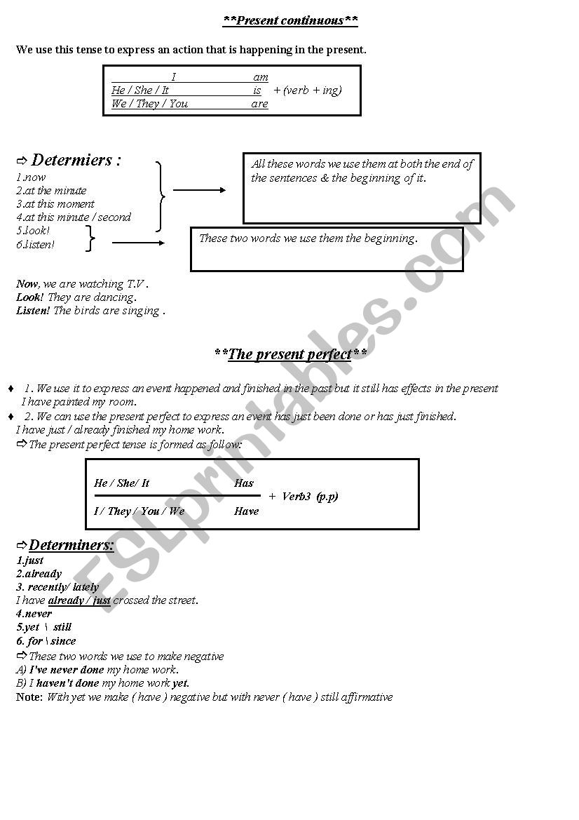 Present continuous & present perfect_ study sheet 